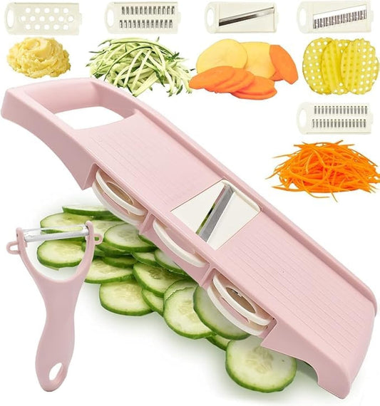 Mandoline Slicer for Kitchen Slicer Vegetable Cutter 5 In 1 Veggie Slicer Potato Slicer waffle fry cutter Hot Swap Mandolin with Peeler for Vegetables Carrot Shredder Cucumber Slicer